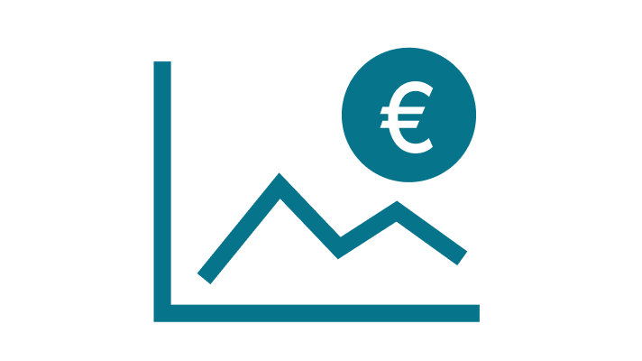 Na sliki je grafični simbol skladovnice bankovcev, iz katerih raste rastlina z dvema listoma.