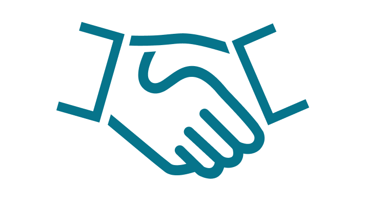 Na sliki je grafični simbol, roke, ki v dlani drži majhno rastlino z dvema listoma.