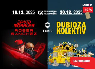 Na sliki sta prikazana 2 različna dogodka, ki se odvijata na Gospodarskem razstavišču. Na levi strani je prikazan dogodek na temni podlagi David morales in Roger sanchez, na sredini je napis Fuksi. Na desni strani pa je prikazan dogodek Dubioza kolektiv. Na kreativi sta tudi datuma dogodkov 19.12 in 20.12. V desnem zgornjem kotu je logotip »entrio« z oznako popusta »-10 %« in zlata petrol klub kartica.