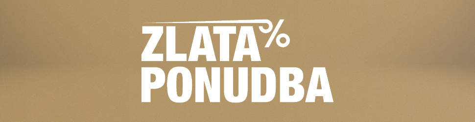 Zlata ponudba" na zlato-rjavem ozadju, s stilizirano oznako za odstotek.