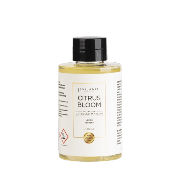 Na sliki je Dišavno olje Svilanit z vonjem Citrus Bloom, 100 ml. Ozadje je v nevtralni beli barvi.