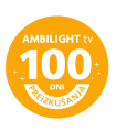 V rumenem krogu napis: "Ambilight TV 100 dni preizkušanja"
