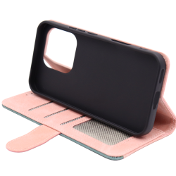 Roza preklopna torbica za Honor 600 Lite z magnetnim zapiranjem, notranjim TPU ohišjem, režami za kartice in funkcijo stojala nudi celovito zaščito in praktično uporabo.