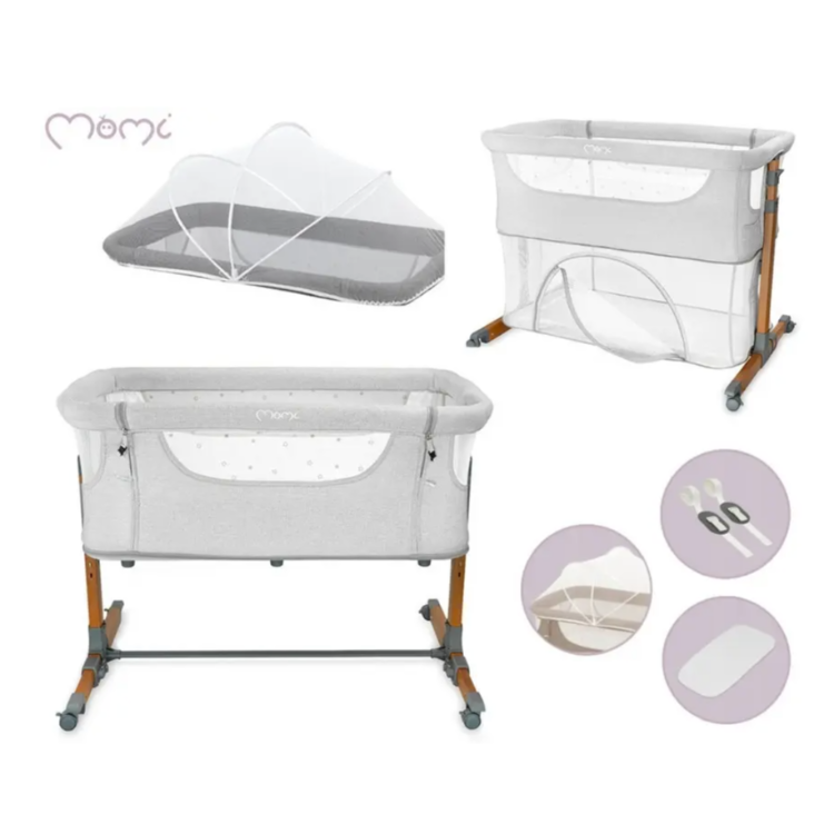 Pametna otroška postelja, stajica, nastavljiva višina + kot MoMi SMART BED 4v1, svetlo siva