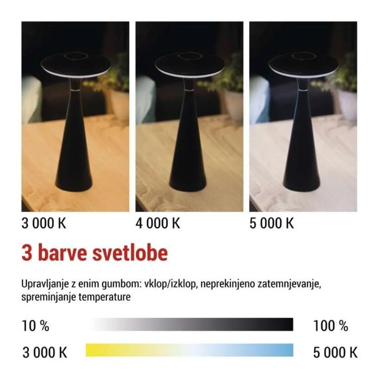 Namizna LED svetilka Emos JASON, polnilna, črna