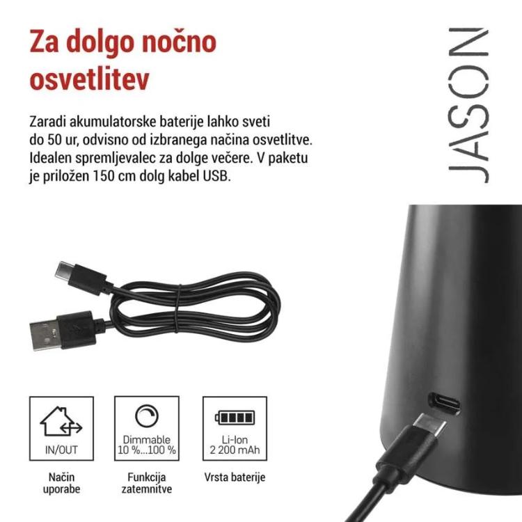 Namizna LED svetilka Emos JASON, polnilna, črna