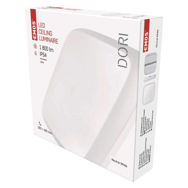 Nadometno LED svetilo Emos DORI, kvadratno, 18W, IP54, nevtralno bela