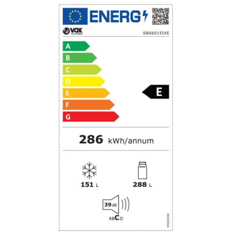 Ameriški hladilnik VOX SBS 6015 IX E, 439 l, No-Frost, Inverter