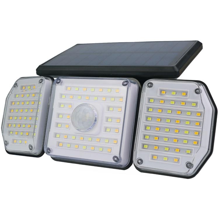 Solarna LED stenska svetilka Entac 991283 s tremi nastavljivimi svetlobnimi paneli, senzorjem gibanja in solarnim polnilnim panelom.