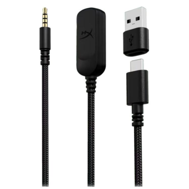 Komplet dodatne opreme HyperX z vzdržljivimi priključki, pletenim kablom in USB-C povezavo zagotavlja prilagodljivo uporabo slušalk na različnih napravah.