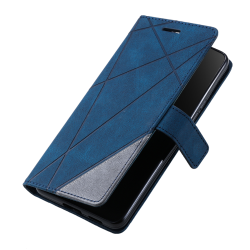 Modra preklopna torbica WLGO Lines za Honor 600 Smart z geometrijskim vzorcem, magnetnim zapiranjem in zaščito celotnega telefona.