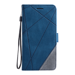 Modra preklopna torbica WLGO Lines za Honor 600 Smart z geometrijskim vzorcem, magnetnim zapiranjem in odprtino za kamero.