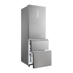 Haier HTW5620DNMG v inox izvedbi z delno odprtima zamrzovalnima predaloma, ki prikazujeta prostorno zasnovo za organizirano shranjevanje zamrznjenih živil
