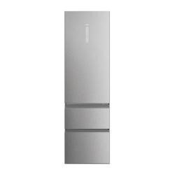 Haier HTW5620DNMG trivraten hladilnik v inox izvedbi z zgornjim hladilnim delom, dvema zamrzovalnima predaloma in zunanjim digitalnim zaslonom za upravljanje temperature
