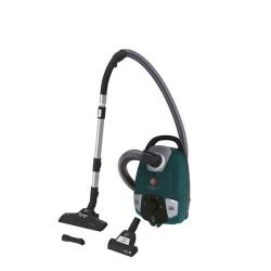 Sesalnik Hoover z vrečko in cevjo, komplet z več krtačami in teleskopsko cevjo.