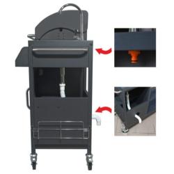 Hrbtna stran enote Cattara s priklopi za vodo in odtokom.