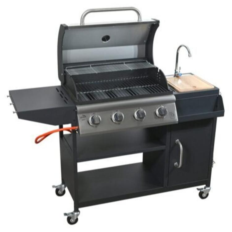 Plinski žar Cattara z rešetkami, koritom, polico in omarico na kolesih.