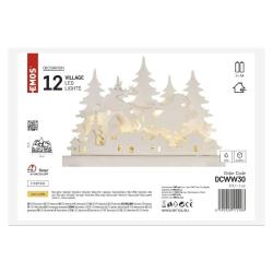 Lesena dekoracija božična vasica LED, 31 cm, 2x AA, notranja, topla bela