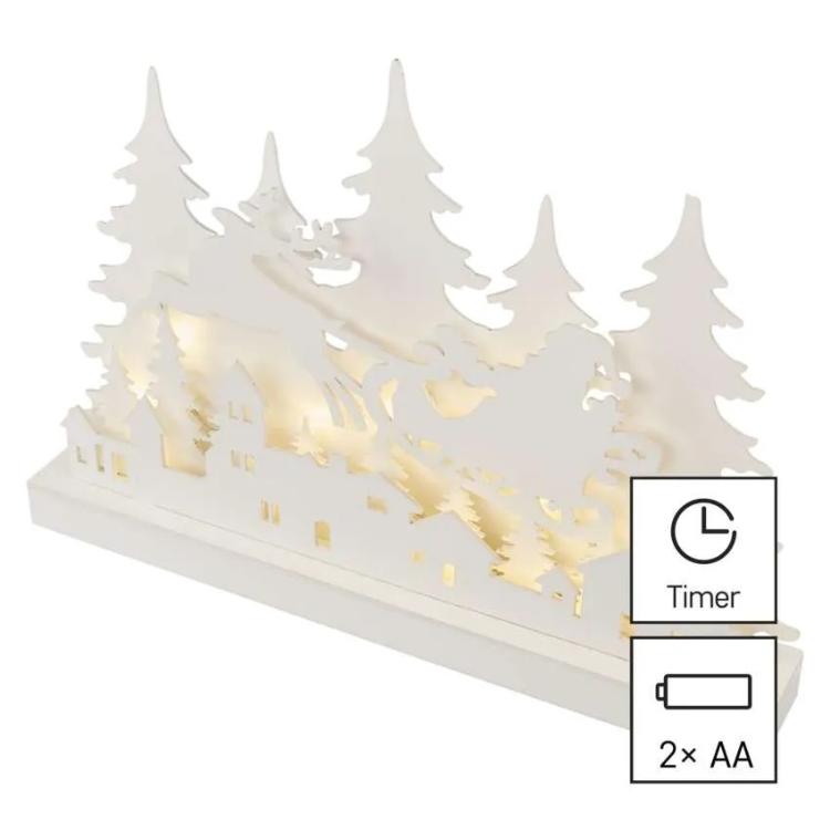Lesena dekoracija božična vasica LED, 31 cm, 2x AA, notranja, topla bela