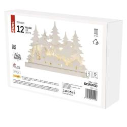 Lesena dekoracija božična vasica LED, 31 cm, 2x AA, notranja, topla bela