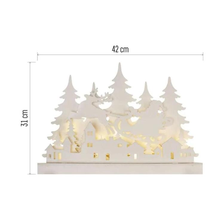 Lesena dekoracija božična vasica LED, 31 cm, 2x AA, notranja, topla bela