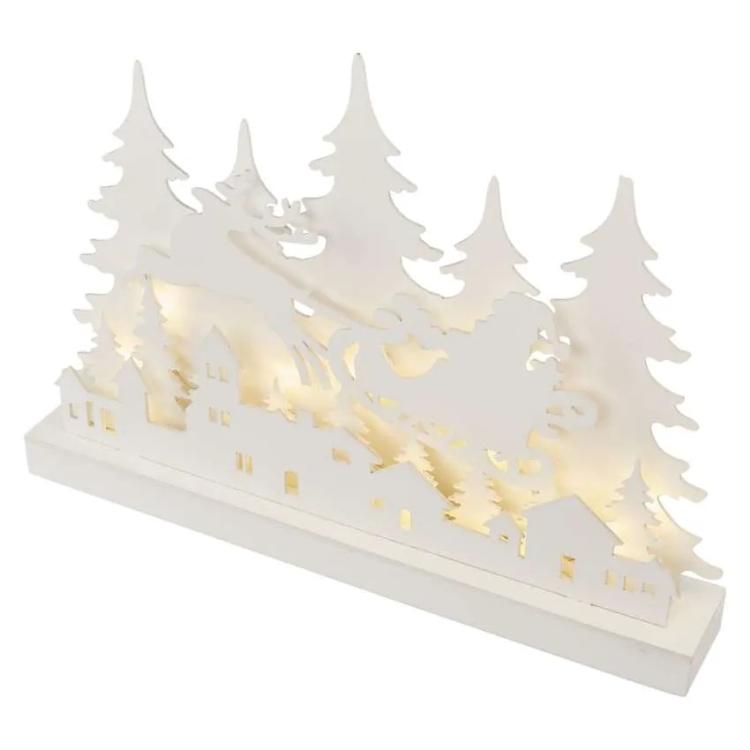 Lesena dekoracija božična vasica LED, 31 cm, 2x AA, notranja, topla bela