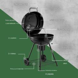 VonHaus Kettle BBQ z odstranljivo posodo za pepel, spodnjo odlagalno polico in robustnima kolesoma zagotavlja enostavno čiščenje, priročno shranjevanje ter preprosto premikanje po vrtu ali terasi.