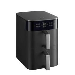 Xiaomi Smart Double Stack Air Fryer 12 L v črni barvi, diagonalen pogled z dvema ročajema in zaslonom na dotik.