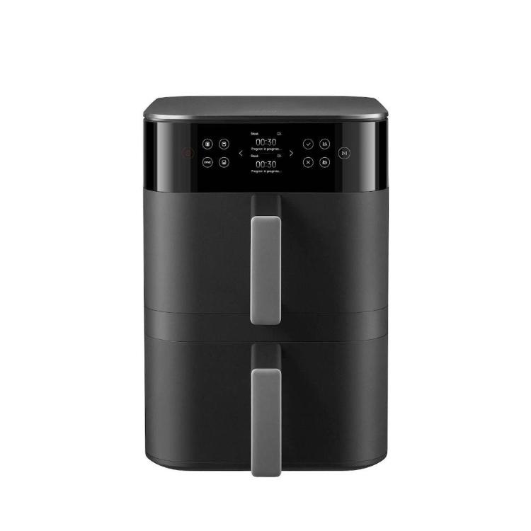 Xiaomi Smart Double Stack Air Fryer 12 L z dvema neodvisnima predaloma in digitalnim upravljalnim zaslonom, sprednji pogled.
