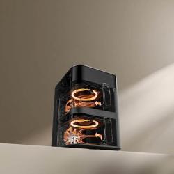 Prerez delovanja Xiaomi dvojnega cvrtnika na vroč zrak, prikaz kroženja vročega zraka v obeh predalih.