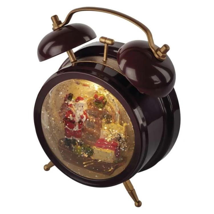 Dekoracija božično snežna budilka LED, 19 cm, 3x AA, notranja, topla bela