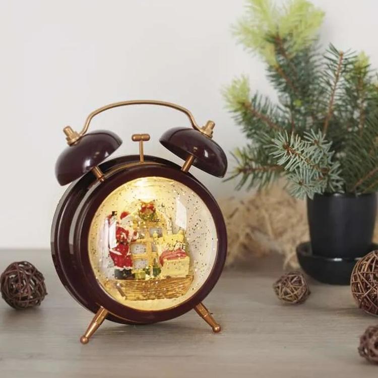 Dekoracija božično snežna budilka LED, 19 cm, 3x AA, notranja, topla bela