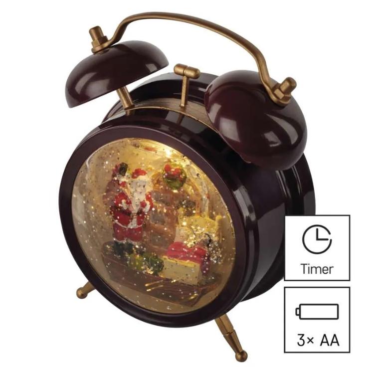 Dekoracija božično snežna budilka LED, 19 cm, 3x AA, notranja, topla bela