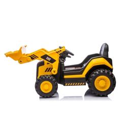 Otroški poganjalec bager s stranskim pogledom in dvignjeno nakladalno roko
