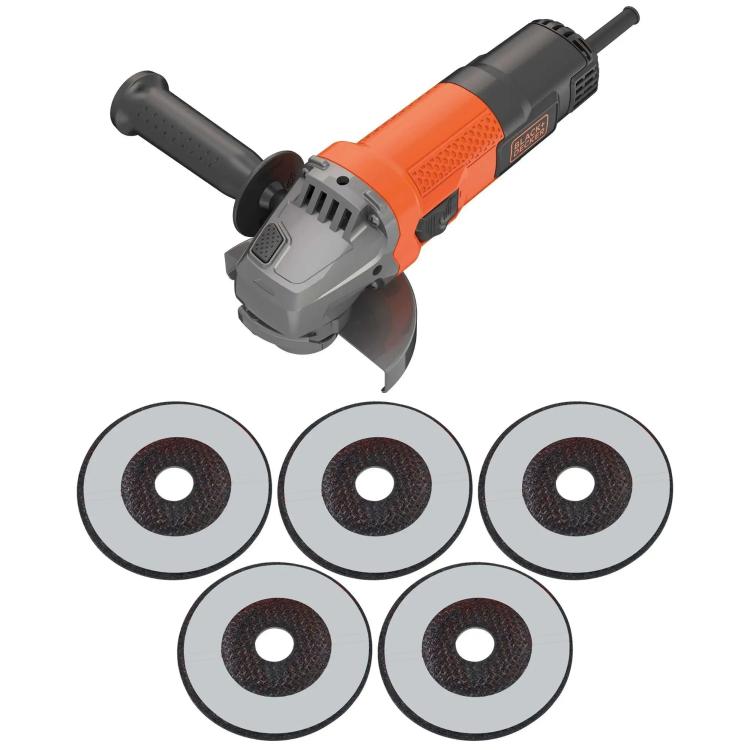 Kotni brusilnik Black+Decker BEG110A5 750 W, 115 mm + DT3506 rezalni diski