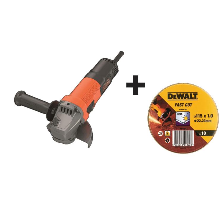 Kotni brusilnik Black+Decker BEG110A5 750 W, 115 mm + DT3506 rezalni diski