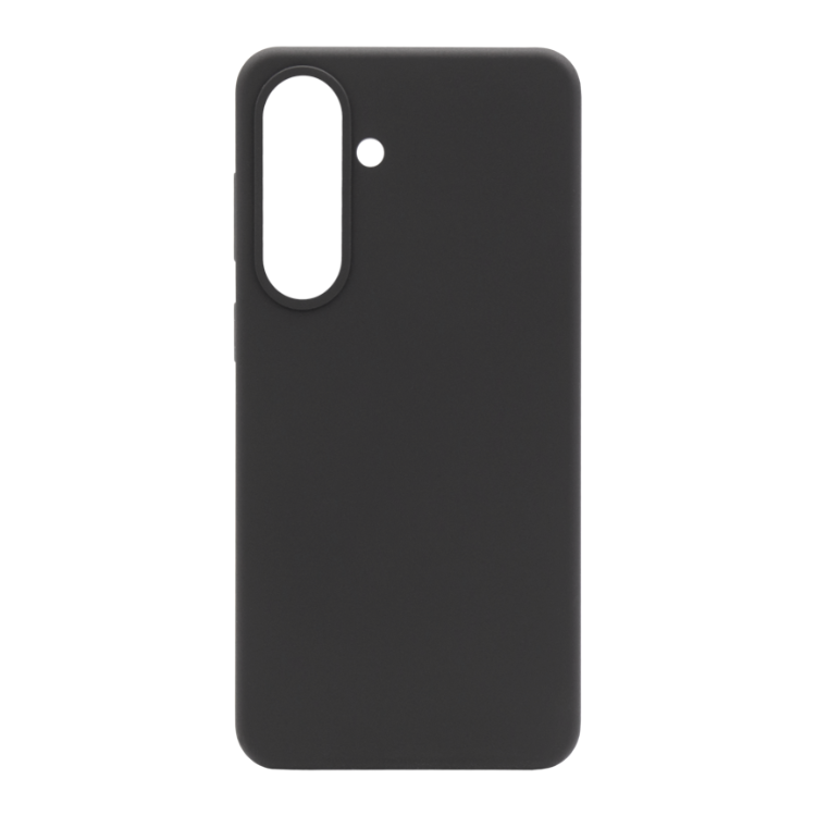 Črn silikonski ovitek (Liquid Silicone) za Samsung Galaxy S26 z mehko mat površino, tankim profilom in odprtino za kamero.