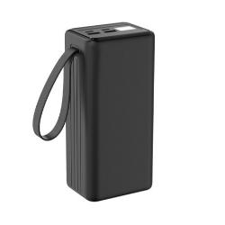 Polnilna baterija Platinet PMPB4065, 65W, 40.000mAh, črn pogled s strani z ročajem za prenašanje.
