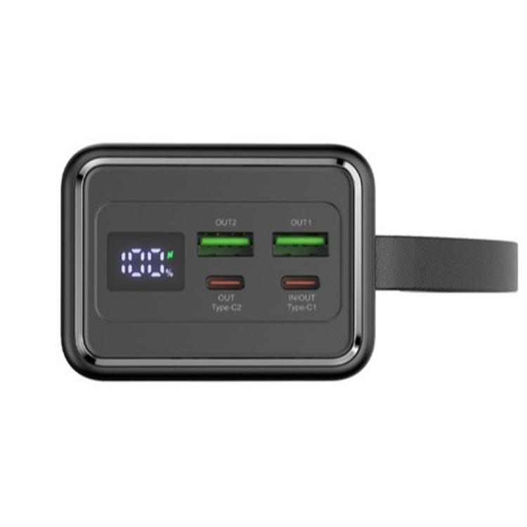 Polnilna baterija Platinet PMPB4065, 65W, 40.000mAh, prikaz zaslona in USB/USB-C priključkov.