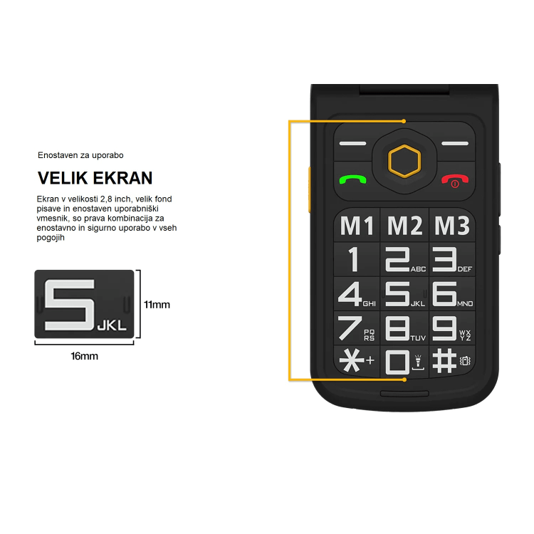 AGM Mobile M8 prikazuje velik 2,8'' zaslon in velike tipke za enostavno uporabo