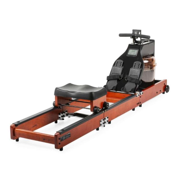 Veslaška naprava Gymstick GR8.0 v razprtem položaju z vodnim uporom in LCD-zaslonom.