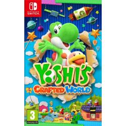 Copilot said: Yoshi's Crafted World za Nintendo Switch, uradna naslovnica z Yoshijem v ročno izdelanem kartonastem svetu, barvite stopnje, PEGI 3.