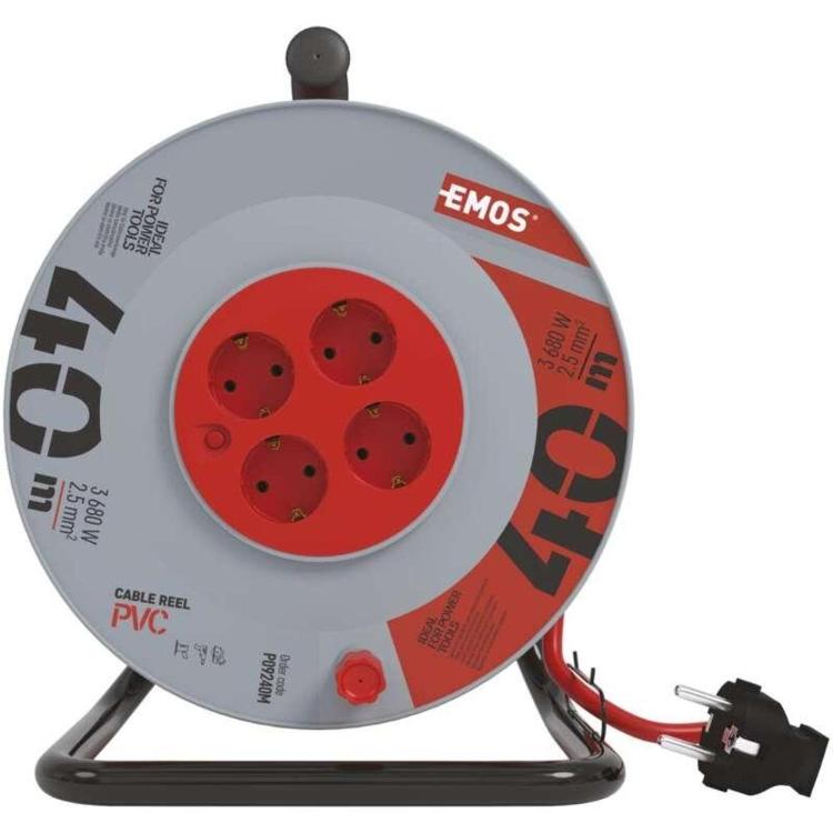 Kolutni podaljšek Emos 40 m / 4 vtičnice / črni / PVC / 230 V / 2,5 mm2