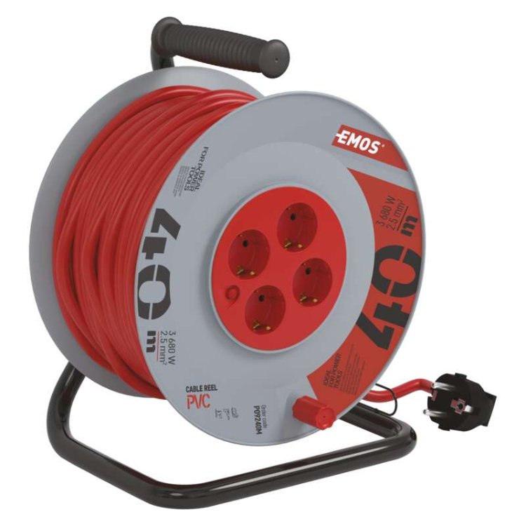 Kolutni podaljšek Emos 40 m / 4 vtičnice / črni / PVC / 230 V / 2,5 mm2