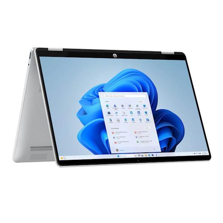 HP OmniBook 5 Flip 14 z zaslonom na dotik, prikazan v odprtem prenosniškem načinu z operacijskim sistemom Windows 11.