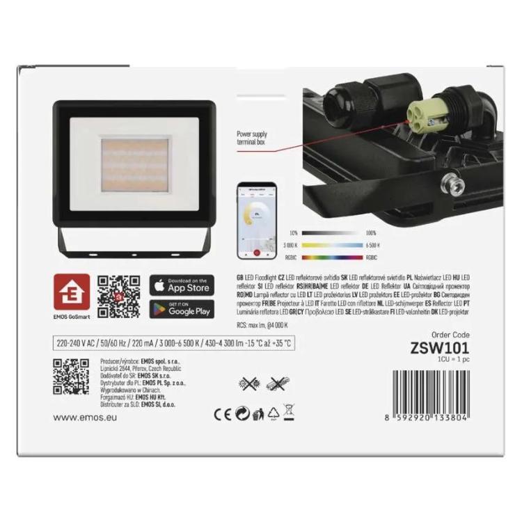 LED reflektor Emos Gosmart 50 W, 4300 lm, RGB+CCT, IP65