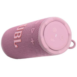 JBL Grip roza Bluetooth zvočnik, stranski pogled s tipkami za upravljanje in zanko.