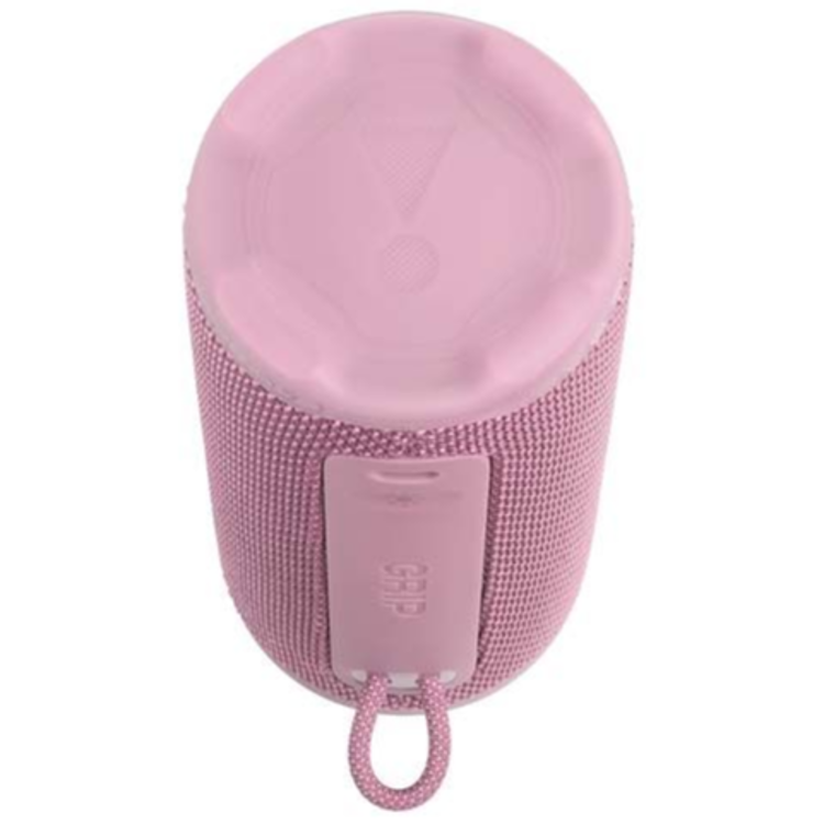JBL Grip roza Bluetooth zvočnik, pogled od zgoraj z integrirano zanko za prenašanje.