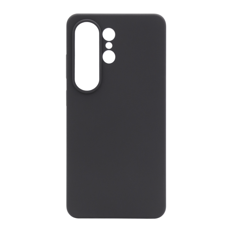 Črn silikonski ovitek Soft za Samsung Galaxy S26 Ultra z mehko mat površino, tankim profilom in natančnimi izrezi za kamere.