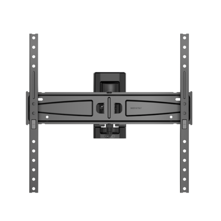 Stenski nosilec za TV, črn, raven pogled s sredinsko ploščo in navpičnima nosilcema